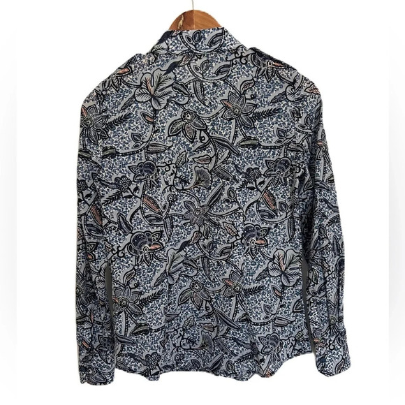 Tory‎ Burch Women’s Blue Printed Cotton Collared Long Sleeve Button Down Top - Picture 2 of 13